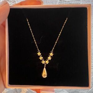 Dainty teardrop charm necklace 18k real gold
